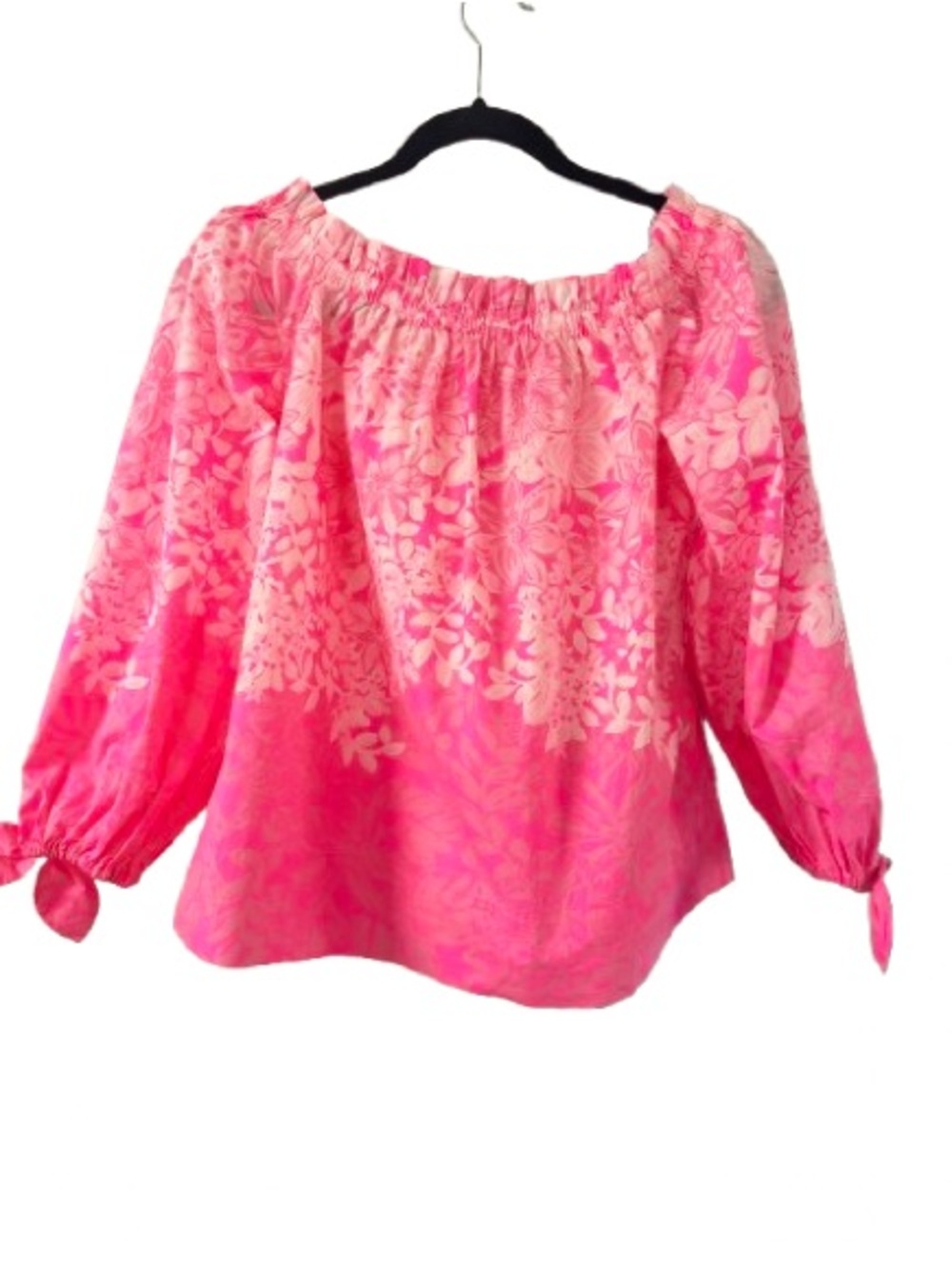 Lilly Pulitzer Pink Floral Off Shoulder Top Small Tie Sleeve Blouse Resort - Picture 4 of 8